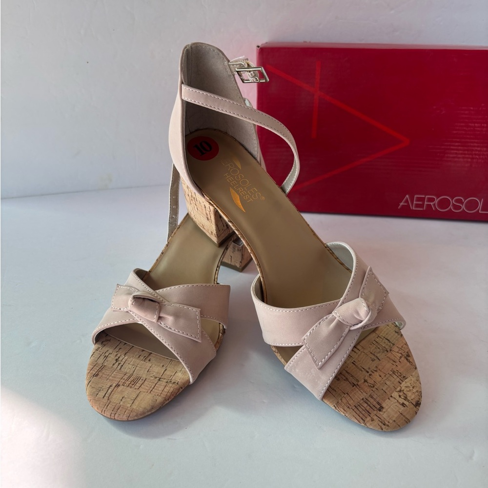 AEROSOLES Women's Faux Pink Suede Block Heeled Sandals